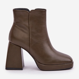 Bottines à talons hauts en cuir écologique, vert foncé 3