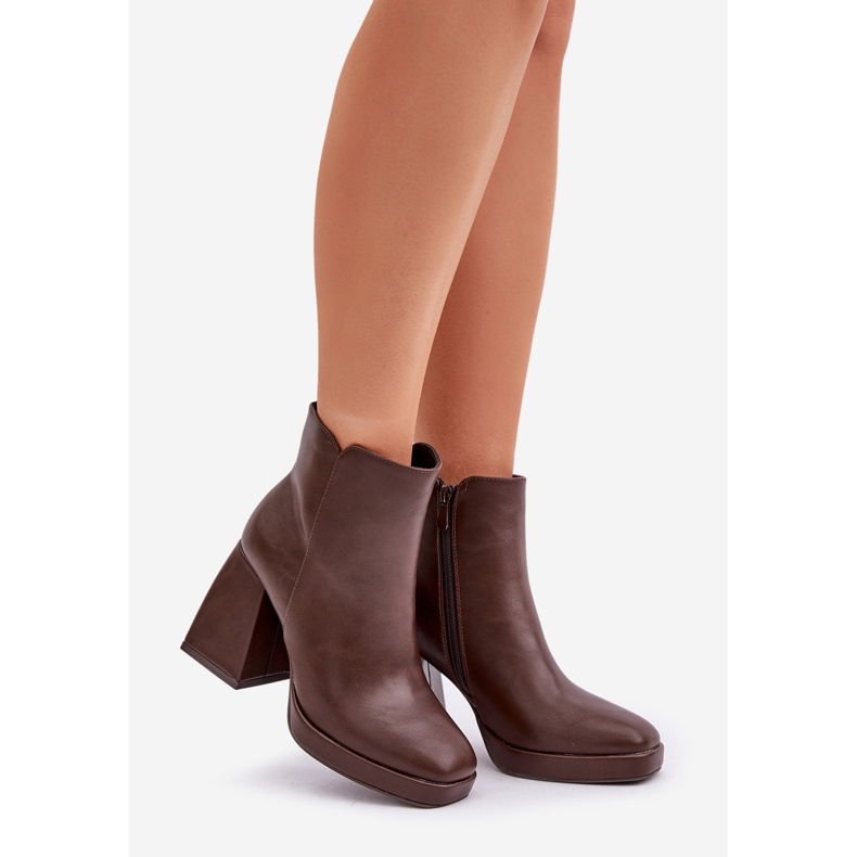 Bottines à talons hauts en cuir écologique, marron foncé Selarae brun 1
