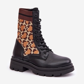 Bottines Worker Femme Avec Chaussette Imprimé Léopard Noir Penthis le noir 4