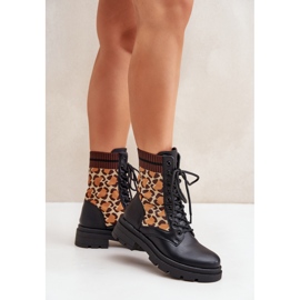 Bottines Worker Femme Avec Chaussette Imprimé Léopard Noir Penthis le noir 3