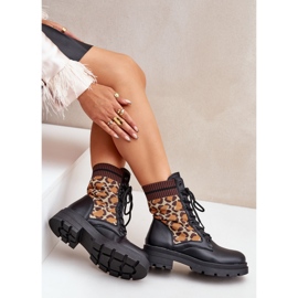 Bottines Worker Femme Avec Chaussette Imprimé Léopard Noir Penthis le noir 7