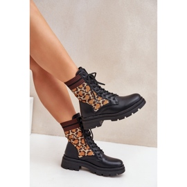 Bottines Worker Femme Avec Chaussette Imprimé Léopard Noir Penthis le noir 9