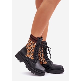 Bottines Worker Femme Avec Chaussette Imprimé Léopard Noir Penthis le noir 1