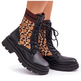 Bottines Worker Femme Avec Chaussette Imprimé Léopard Noir Penthis le noir 10
