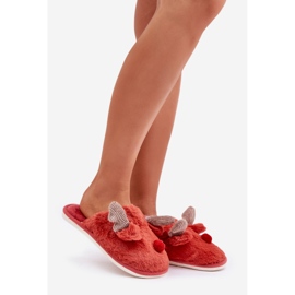 Chaussons Femme Fourrure Motif Renne, Corail rouge 1