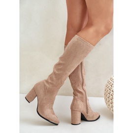 Bestelle Bottines en suède écologique à talon bloc, beige 3