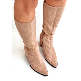 Bestelle Bottines en suède écologique à talon bloc, beige 2