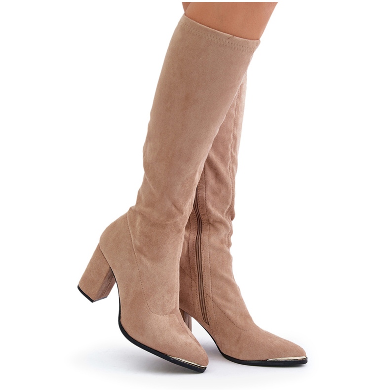 Bestelle Bottines en suède écologique à talon bloc, beige 5