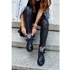 Ideal Bottes chaudes pour femmes avec perles et ruban le noir 3