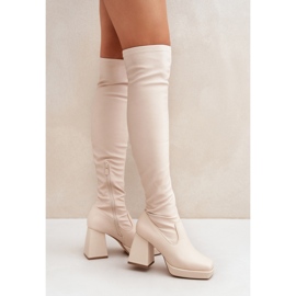 Bottines femme beige clair à talons stables 1