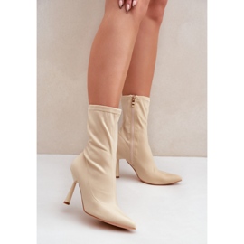 Bottines femme beiges à talons hauts 1