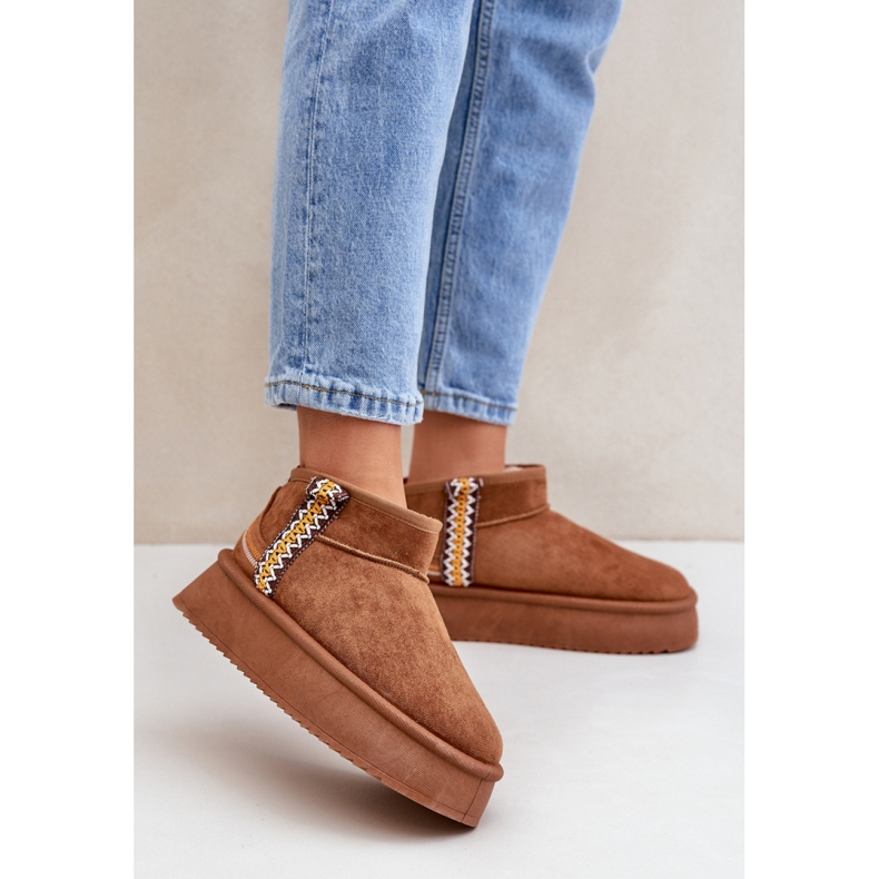 Boots de neige femme à plateforme en daim marron brun 1