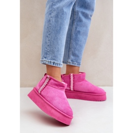 Boots de neige femme à plateforme en daim rose 1