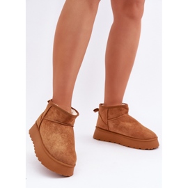 Boots de neige femme plateforme en daim camel brun 1