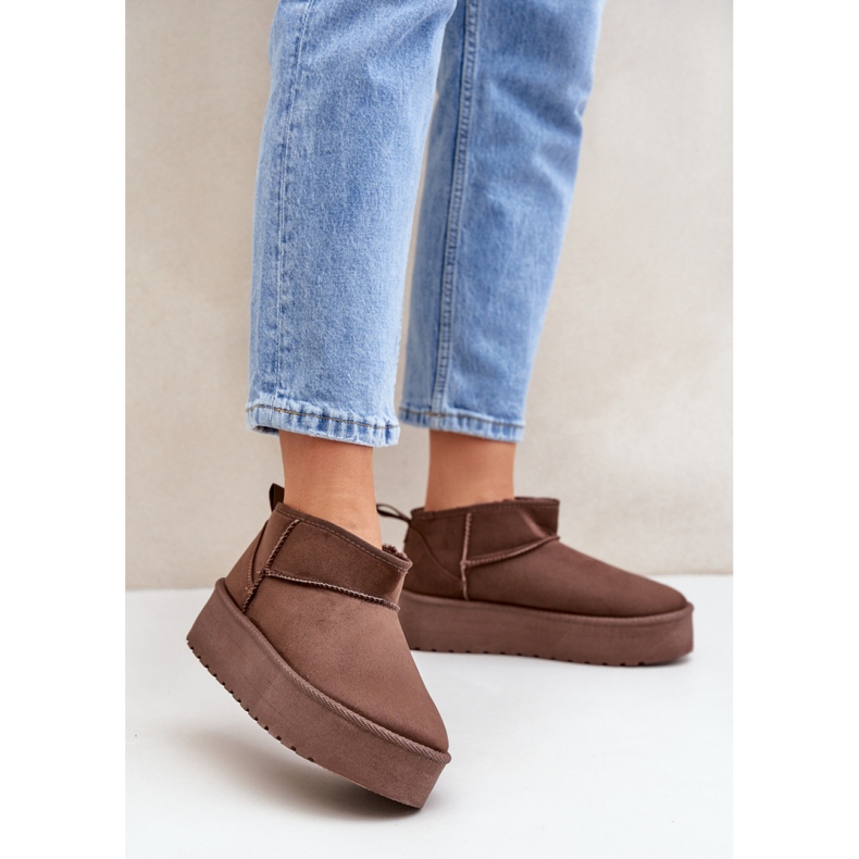 Boots de neige femme à plateforme en daim marron brun 1