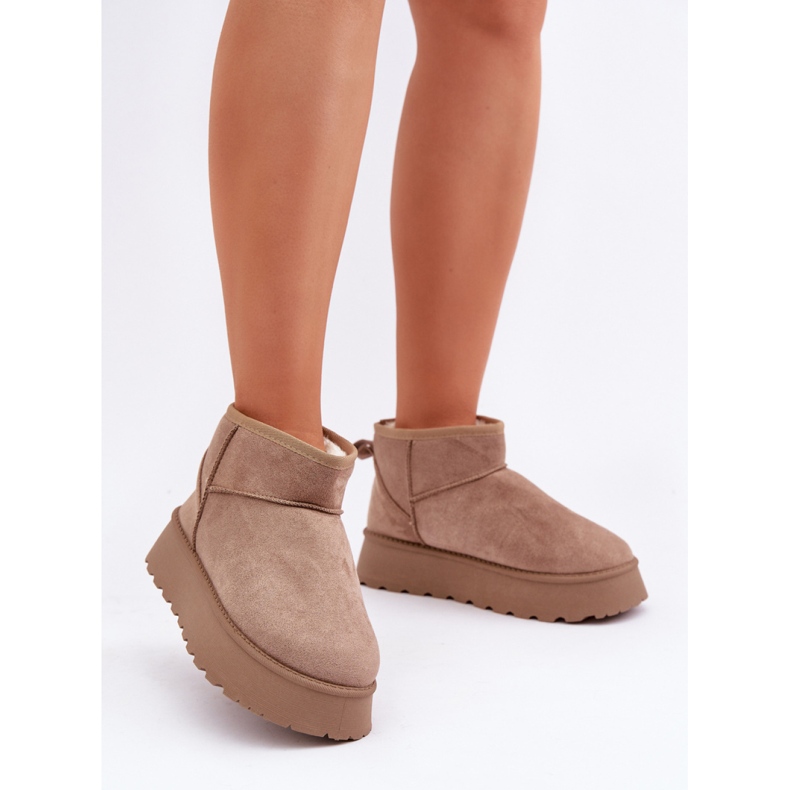 Bottines de neige plateforme femme, daim beige 1