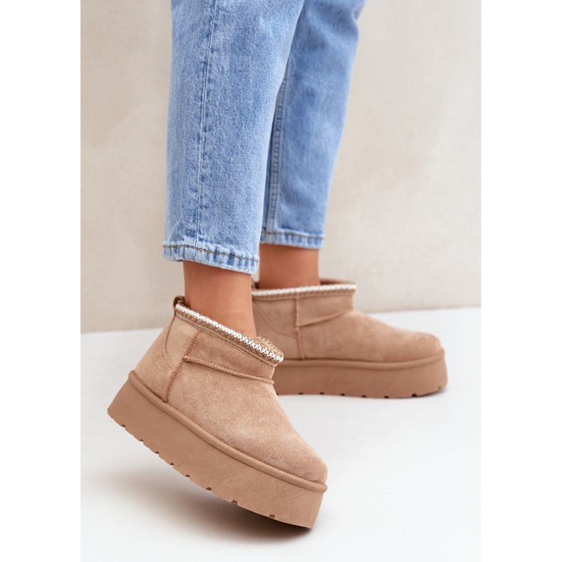 Bottines de neige plateforme femme, daim beige 1