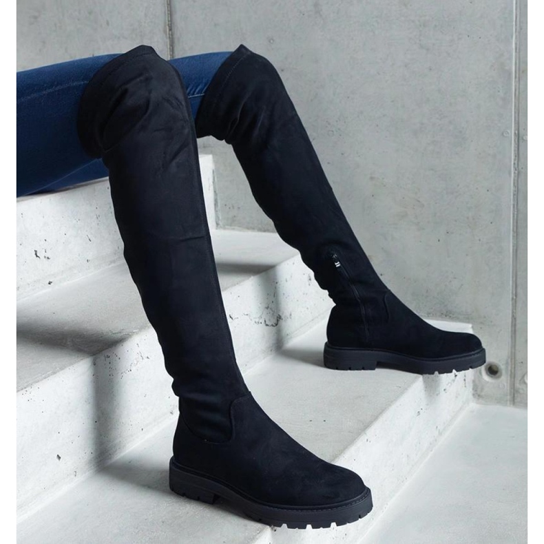 Boots longues noires à semelle plate par Tromi - Solea le noir 2