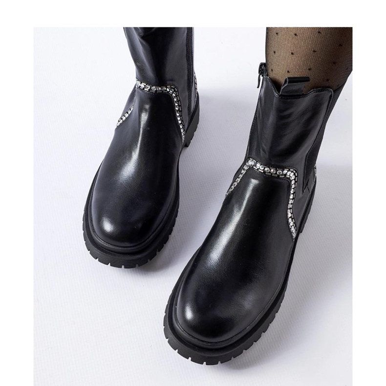 Bottines noires ornées de zircons Anastasio - Solea 1