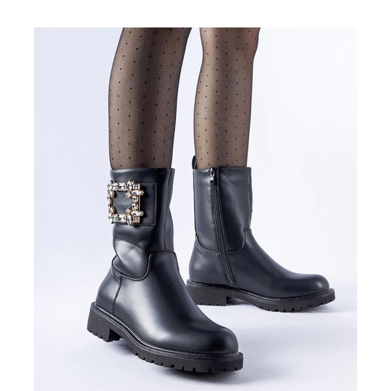 Bottines noires ornées de zircons Wagner - Solea le noir 1