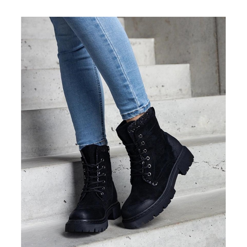 Bottines noires avec empiècements Prairie brillants - Solea le noir 2