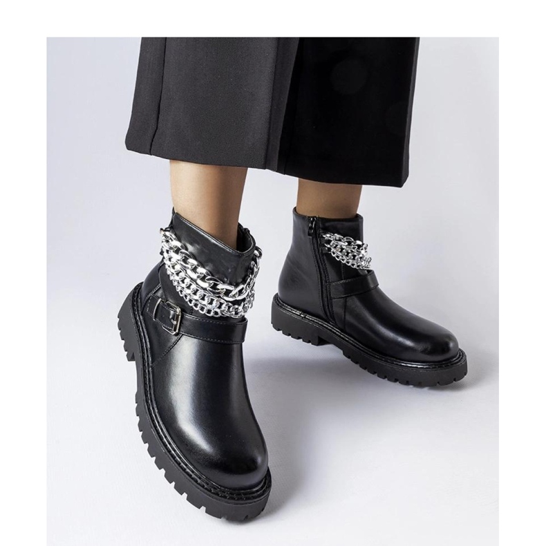 Bottines noires avec chaînes décoratives Mezzavia - Solea le noir 1