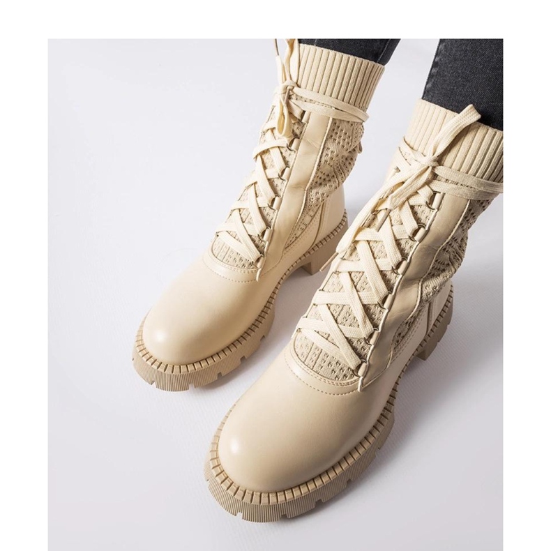 Bottines chaussettes ajourées beiges par Portico - Solea 1