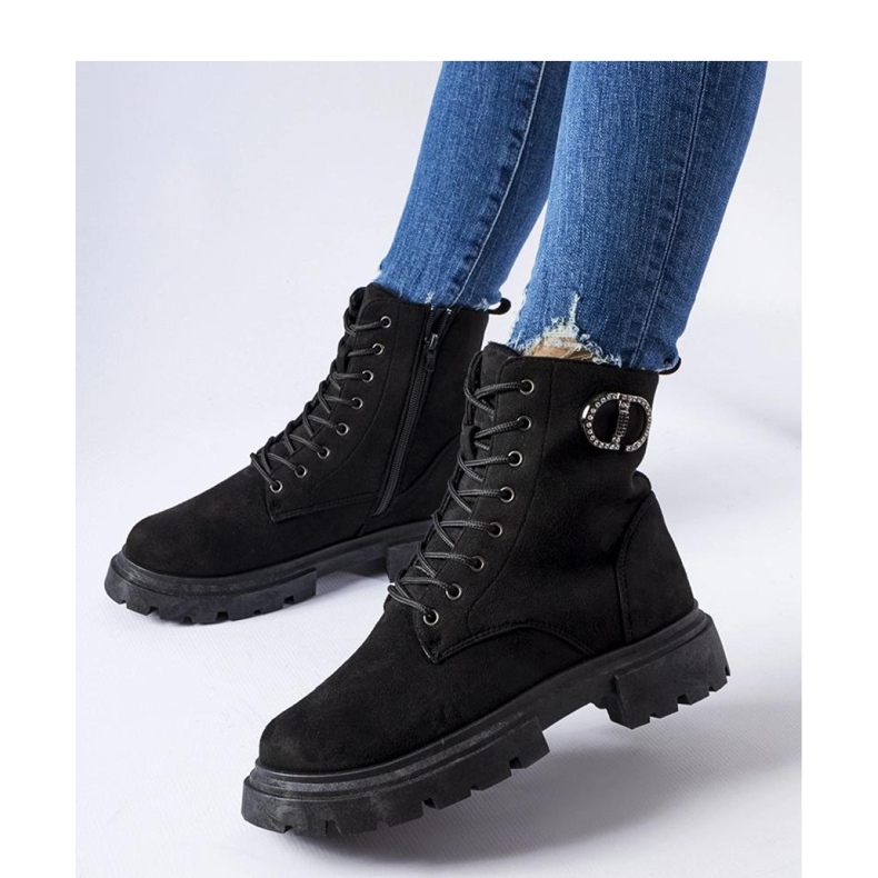 Boots noires en éco-daim avec zircons de Broberg - Solea 1