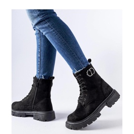 Boots noires en éco-daim avec zircons de Broberg - Solea le noir 2