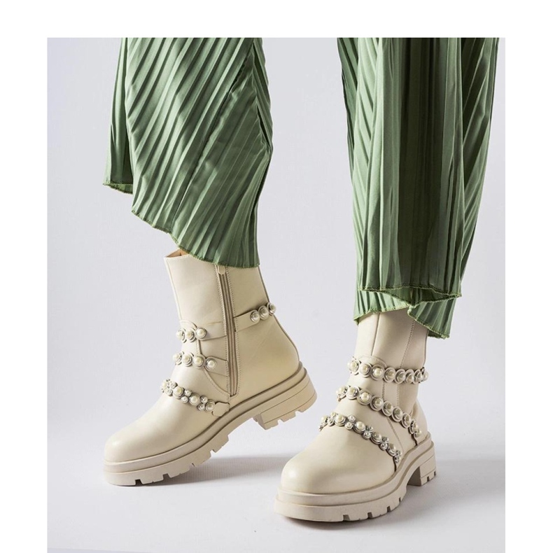 Bottines beiges ornées de perles Callicratide - Solea 1 Bottines beiges ornées de perles Callicratide - Solea 1