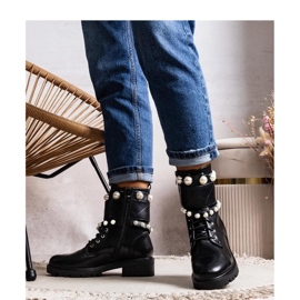 Solea Bottines noires à lacets pour femme avec perles le noir 1