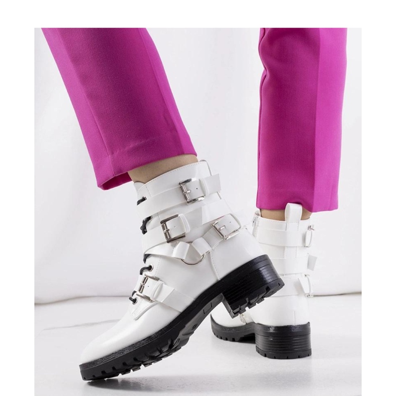 Bottines pour femmes avec fermeture éclair et boucles, blanches 2