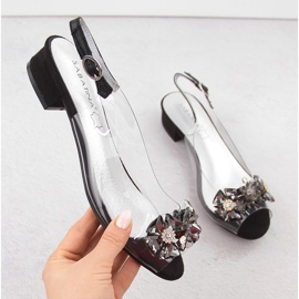 Sandales plates noires transparentes avec pierres de Sabatina le noir 1