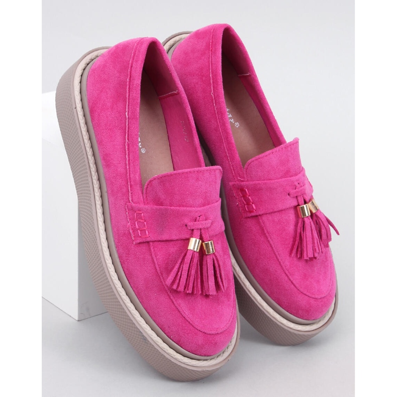 Mocassins plateforme à franges Fuchsia rose 1