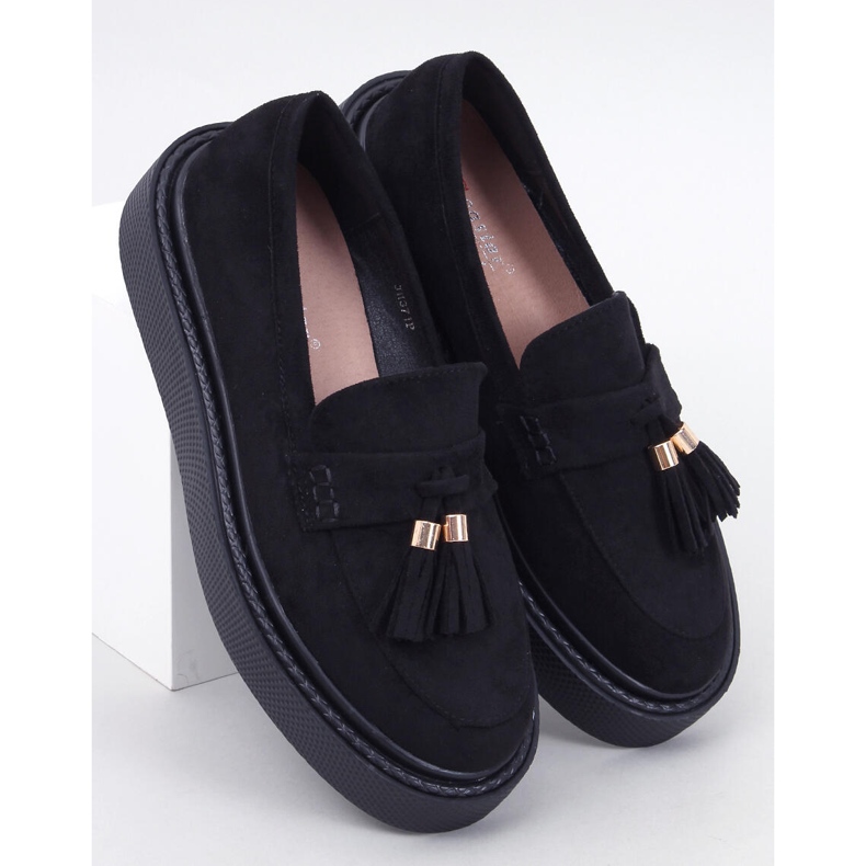 Mocassins plateforme à franges Noir 1