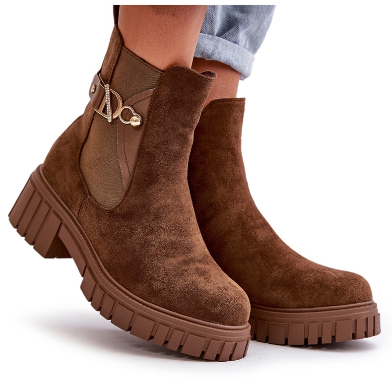 Seastar Bottines pour femmes isolées en daim écologique marron avec détail doré Bervena brun 6