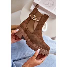 Seastar Bottines pour femmes isolées en daim écologique marron avec détail doré Bervena brun 5