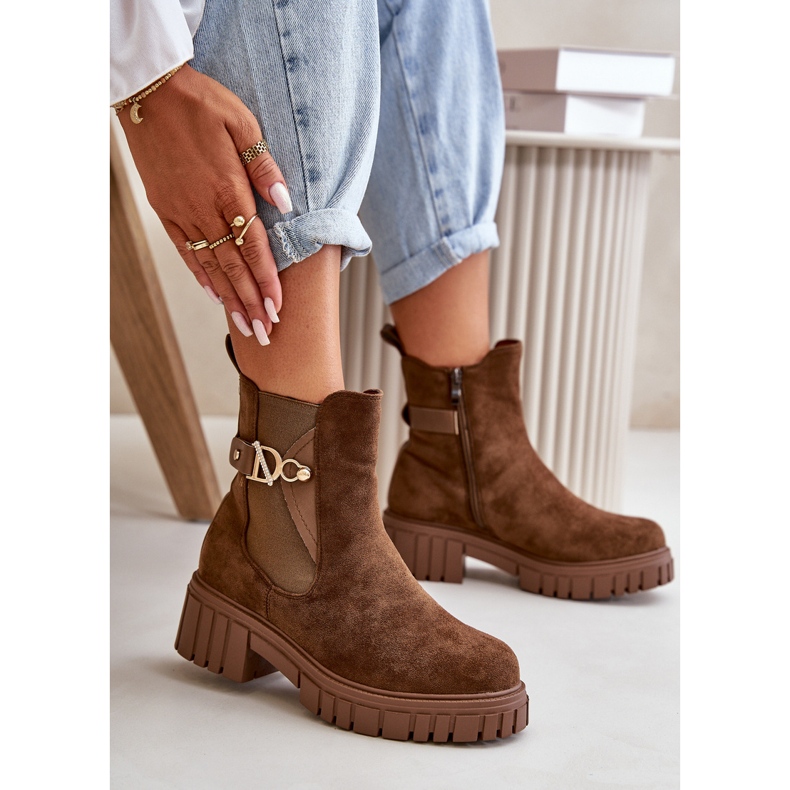Seastar Bottines pour femmes isolées en daim écologique marron avec détail doré Bervena brun 4