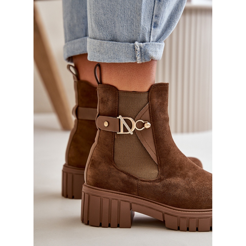 Seastar Bottines pour femmes isolées en daim écologique marron avec détail doré Bervena brun 3