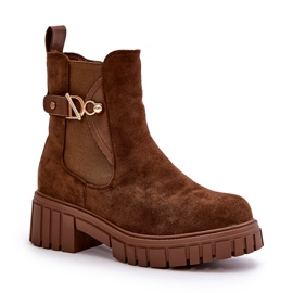 Seastar Bottines pour femmes isolées en daim écologique marron avec détail doré Bervena brun 1