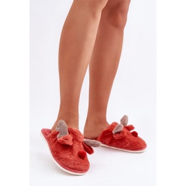 Chaussons femme motif renne corail rouge 1