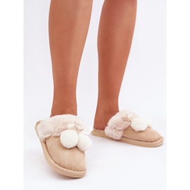 Chaussons femme avec fourrure douce beige 1