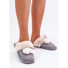 Chaussons femme avec fourrure douce gris 1