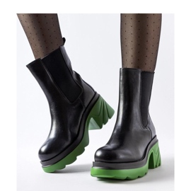 Bottines isolées noires à talon vert Tirano - Solea le noir 2