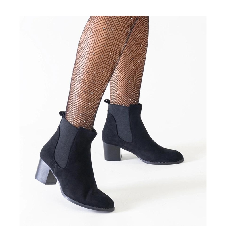Bottines noires à talons hauts avec empiècements élastiques en éco-daim le noir 1