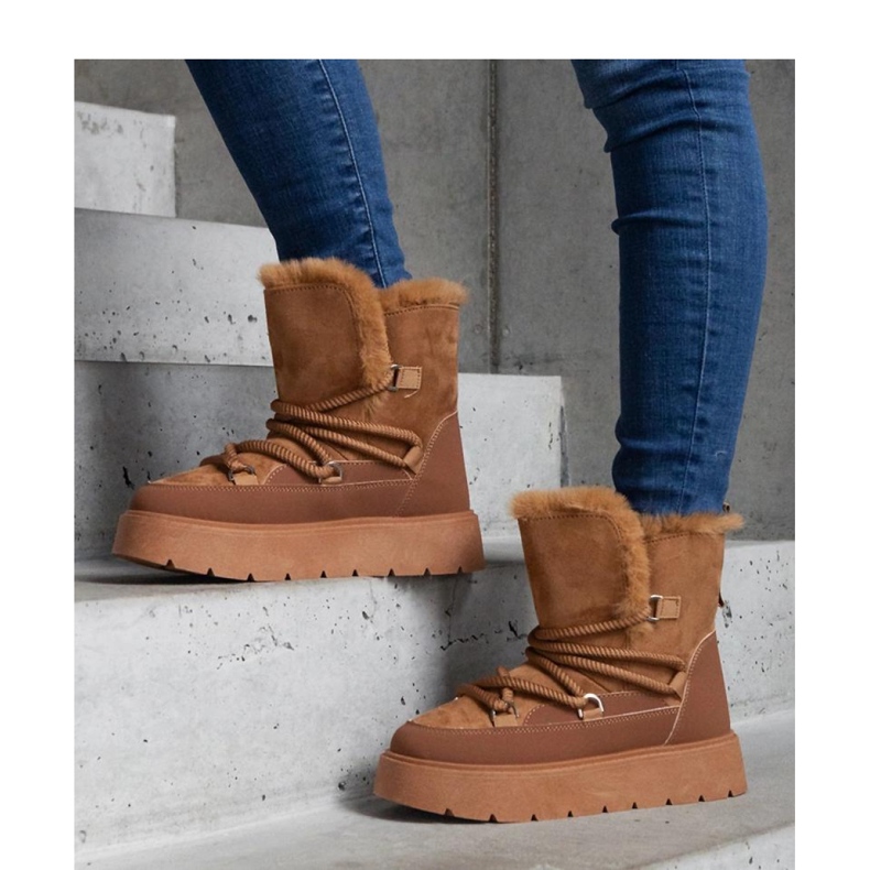 Bottes de neige à plateforme marron avec isolation en fourrure brun 1