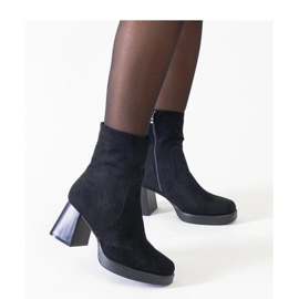 Bottines noires à bout carré, éco-daim le noir 1