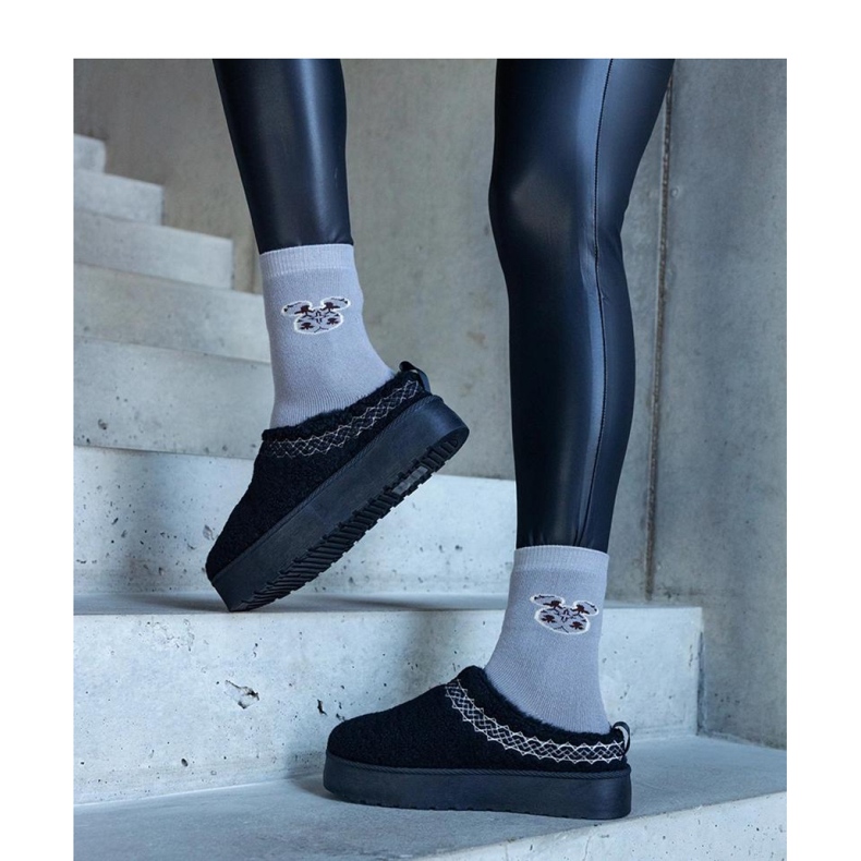Boots de neige à plateforme avec motif brodé noir 1