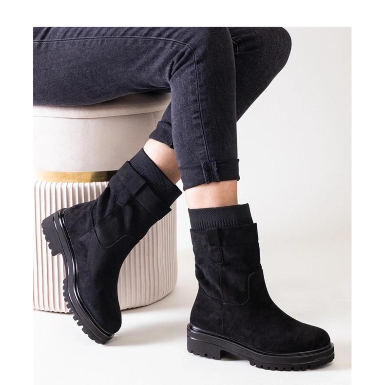 Bottines à enfiler noires avec chaussette 1