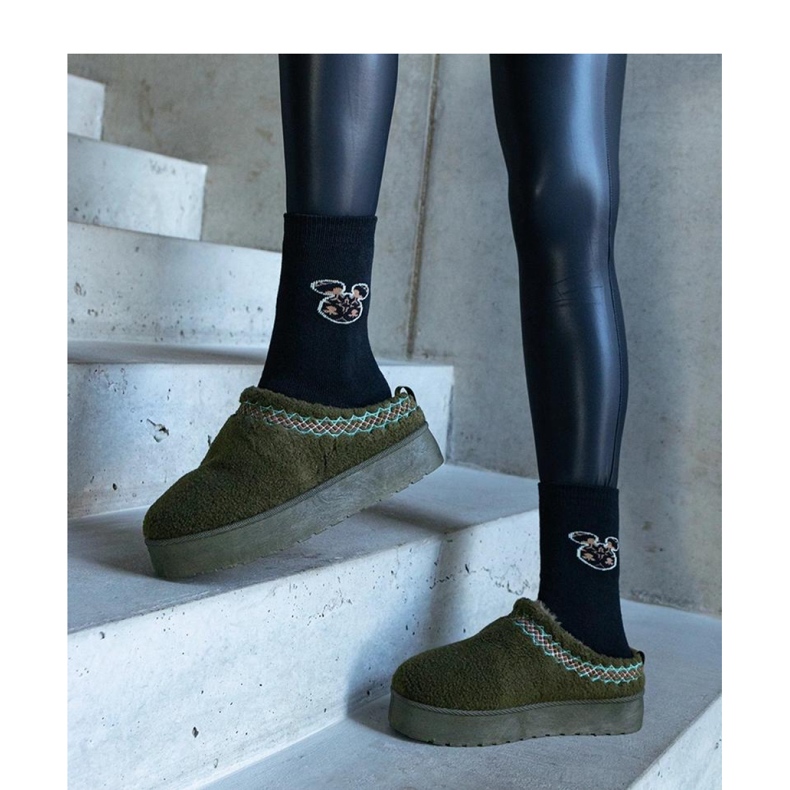 Boots de neige à plateforme avec motif brodé vert 1